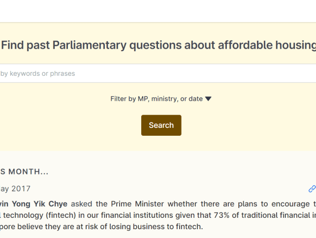 A screengrab from Telescope, a website which lets users find parliamentary discussions over the past 12 years. 