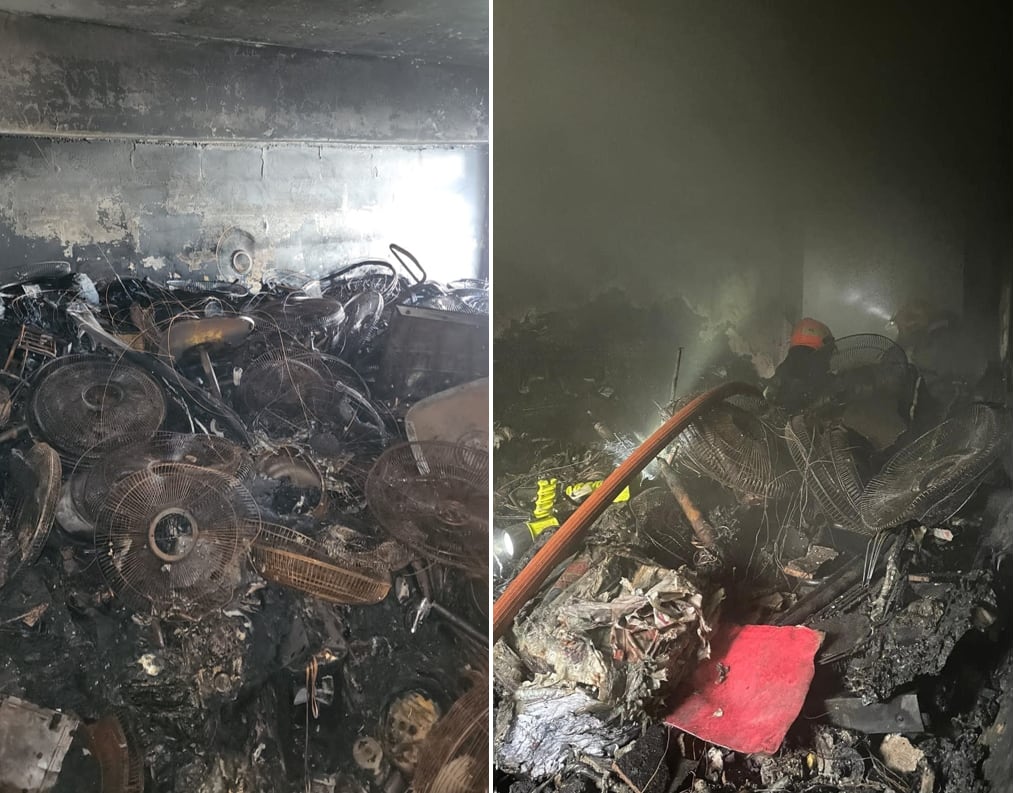 The aftermath of a fire in the master bedroom of a flat (left) in Jurong East on Aug 17, 2022. A day earlier, the scene at the living room of the same flat (right).
