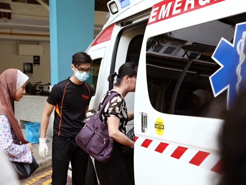 Suspected Zika patients being taken to the Communicable Diseases Centre for further tests after their check-up at Sims Drive Medical Clinic on Aug 29, 2016. Photo: NurIa Ling Suspected Zika patients being taken to the Communicable Diseases Centre for further tests after their check-up at Sims Drive Medical Clinic on Aug 29, 2016. Photo: NurIa Ling