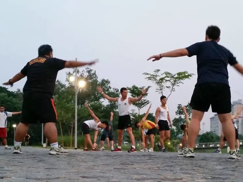 NSmen are seen going through an IPT-in-the-Park programme.