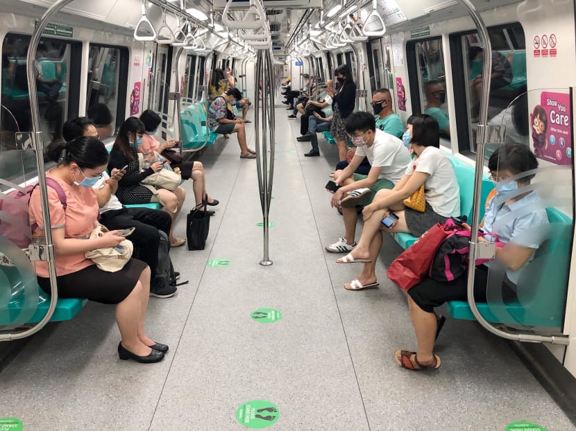Commuters on the North-South Line. Overall satisfaction for MRT services dipped from 97.9 per cent in 2020 to 93.6 per cent in 2021.