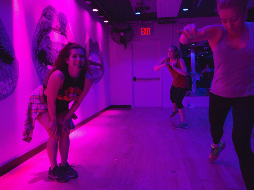 Fitness instructor Sadie Kurzban leading a cardio class at 305 Fitness in New York. Photo: AP