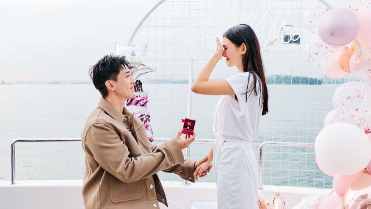 Actors Hong Ling and Nick Teo have officially engaged in a surprise sunset yacht proposal