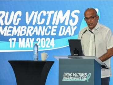 Minister for Home Affairs and Law K Shanmugam at the Drug Victims Remembrance Day event at Ngee Ann City Civic Plaza on May 17, 2024.