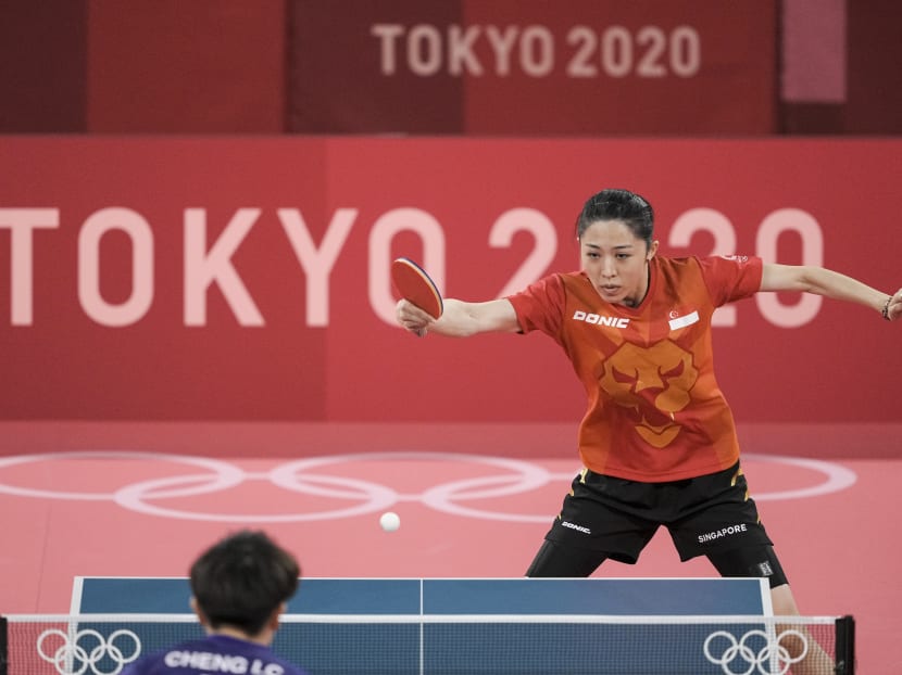 Singapore table tennis player Yu Mengyu plays at the Tokyo Olympics on July 27, 2021.