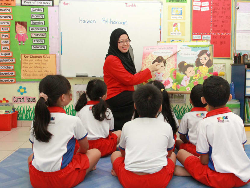 Preschool Malay language teacher Norhaizahwati Mohd Said taking a class in 2017.