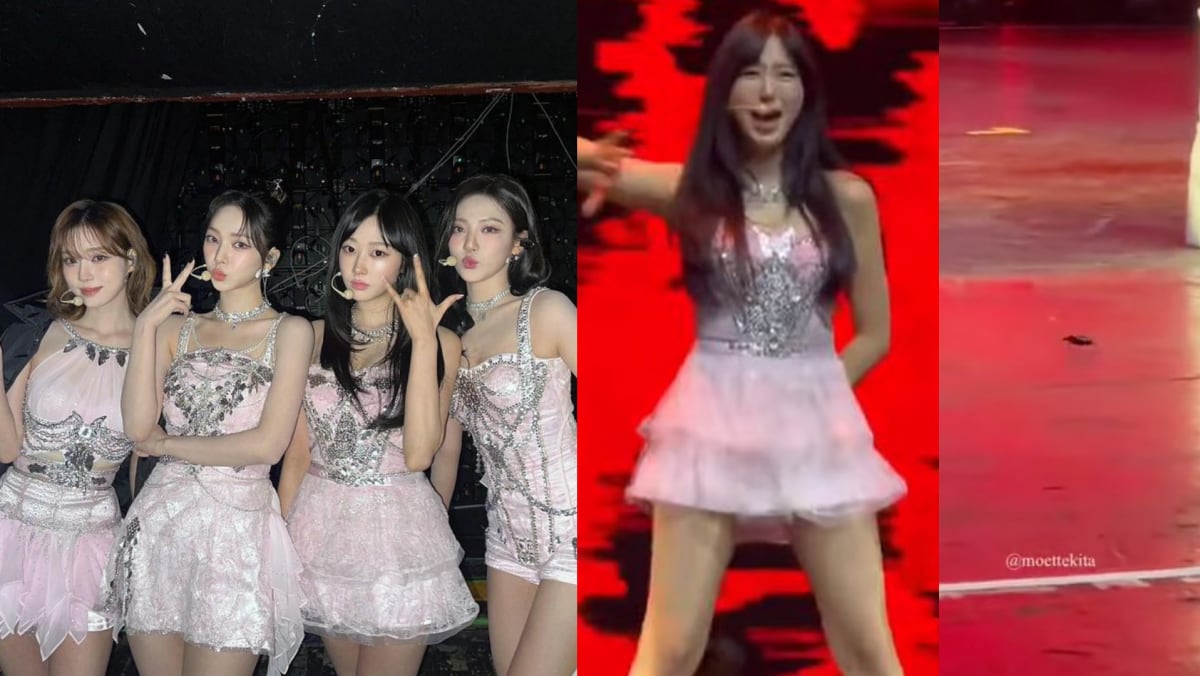 K-pop group Aespa terrified by cockroach running around on stage during performance