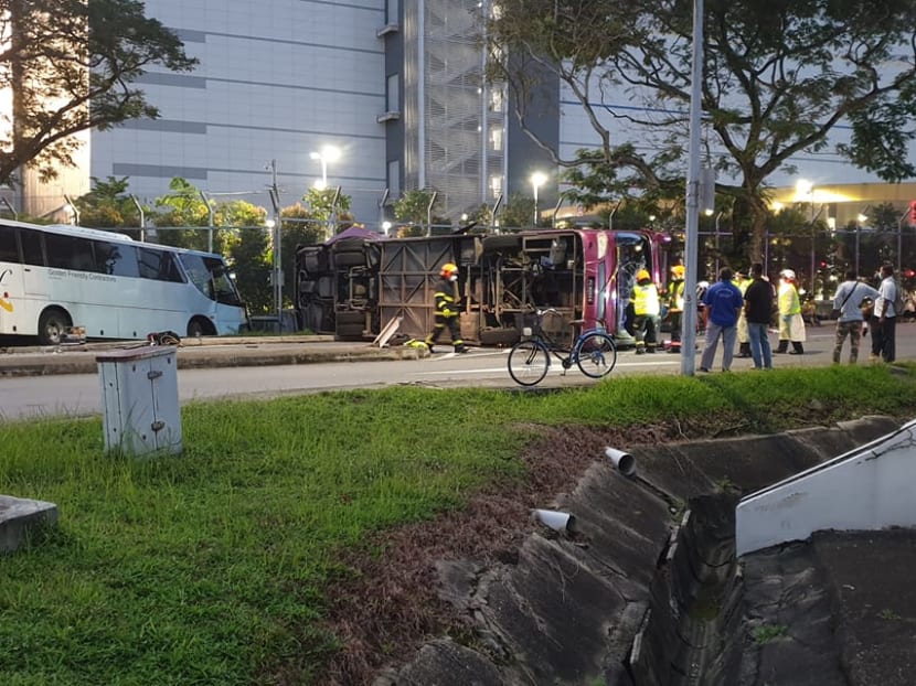 A photo of an accident scene in Joo Koon posted on the "Singapore Bus Drivers Community" Facebook group.