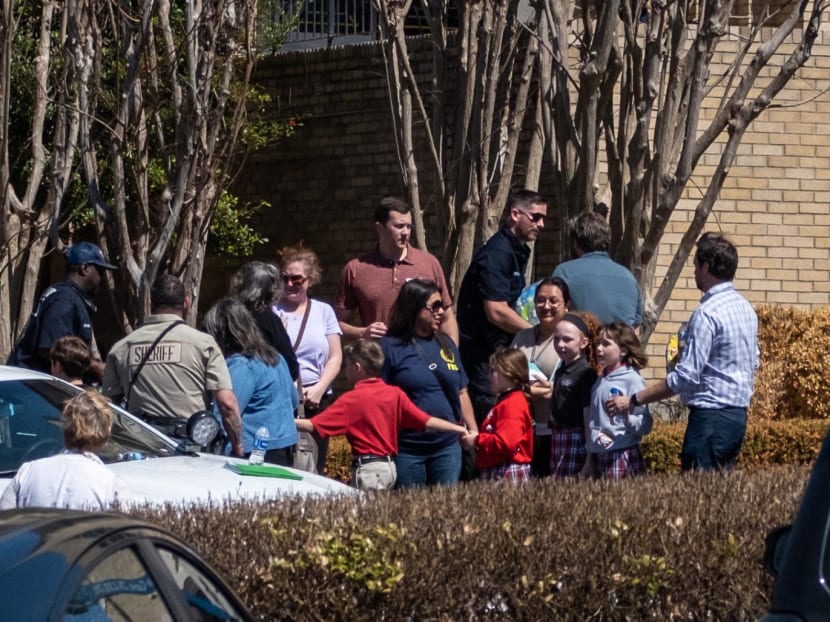 Children arrive at Woodmont Baptist Church to be reunited with their families after a mass shooting at The Covenant School on March 27, 2023 in Nashville, Tennessee.