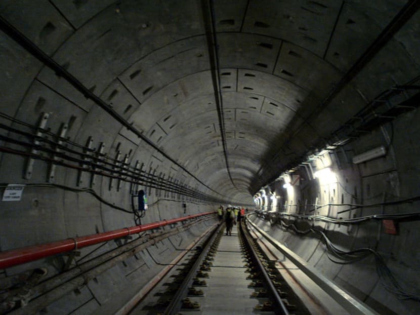 A view of an MRT tunnel. As part of measures to mitigate the environmental impact of the new Cross island Line, the tunnel will be built about 70m below average ground level.