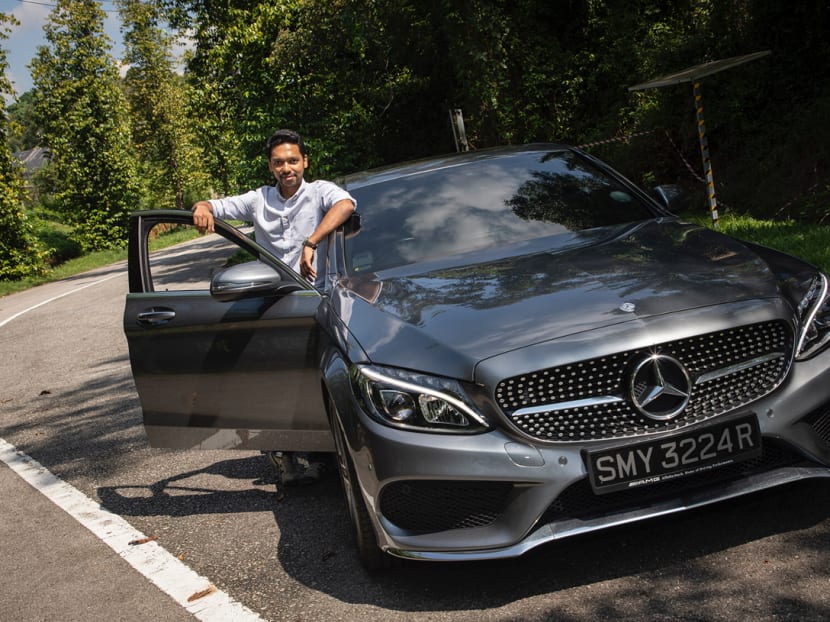Mr Noor Ally with his Mercedes-Benz C-Class sedan.