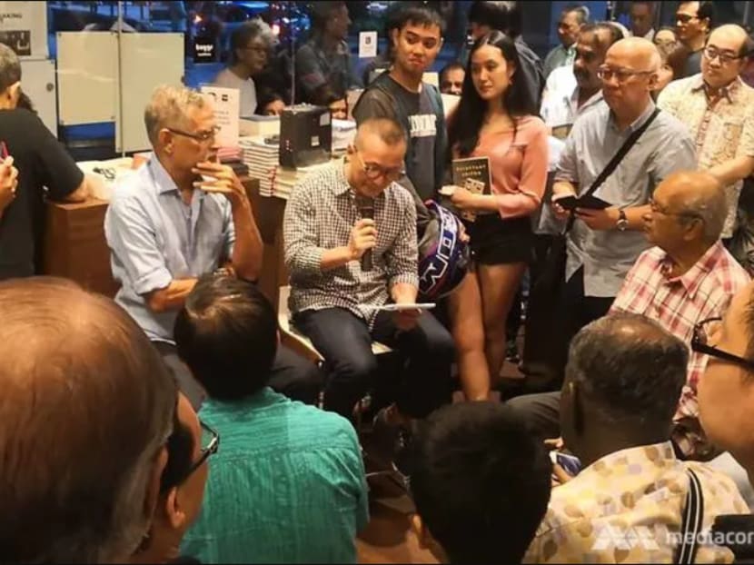 Mr PN Balji (hand on chin) at the launch of his book, Reluctant Editor, on June 14, 2019. All 200 copies of the book were sold out before the two-hour event ended.