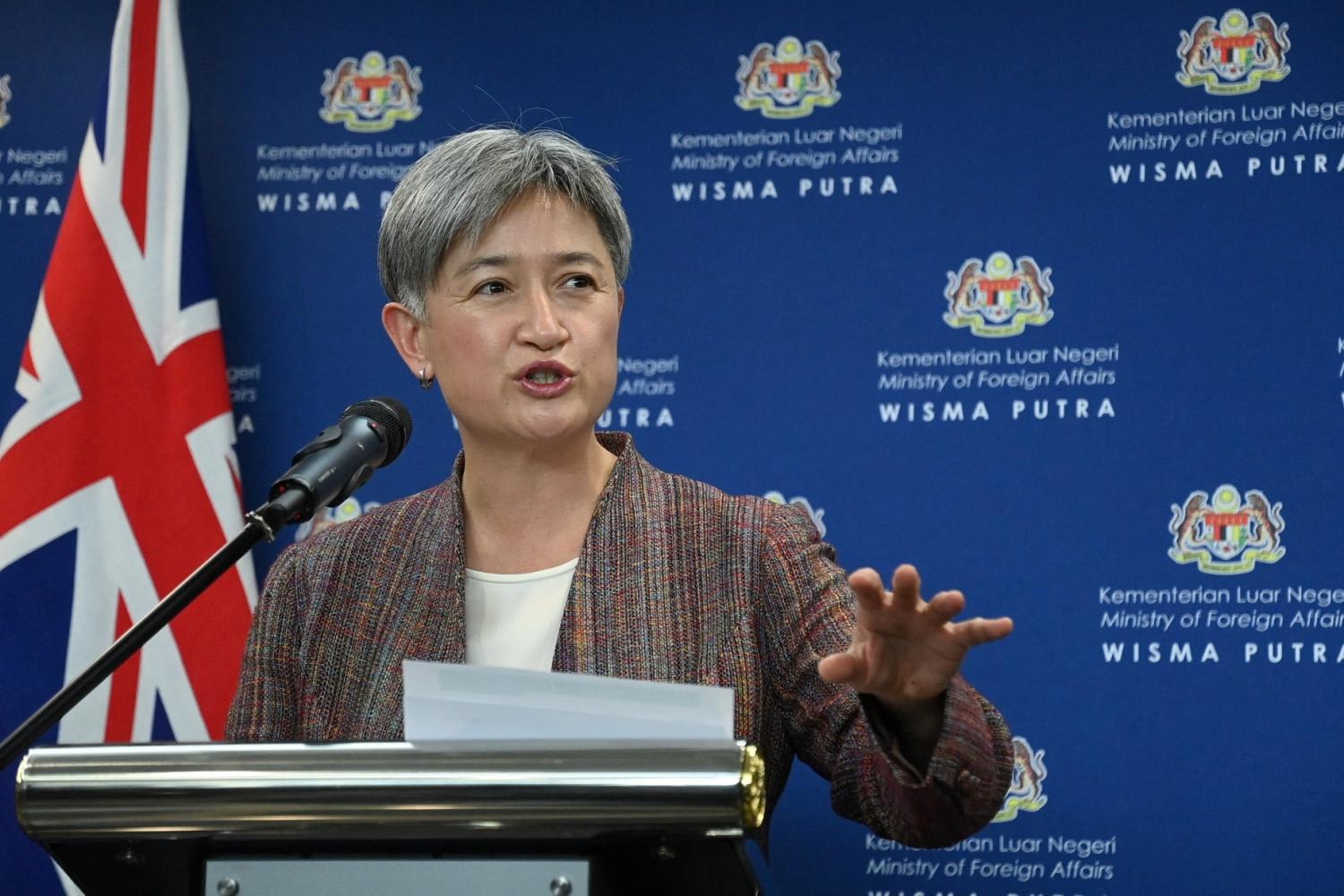 Australian foreign minister Penny Wong speaks during a news conference during her meeting with Malaysian counterpart Saifuddin Abdullah in Putrajaya, Malaysia on June 28, 2022. Australian foreign minister Penny Wong speaks during a news conference during her meeting with Malaysian counterpart Saifuddin Abdullah in Putrajaya, Malaysia on June 28, 2022.