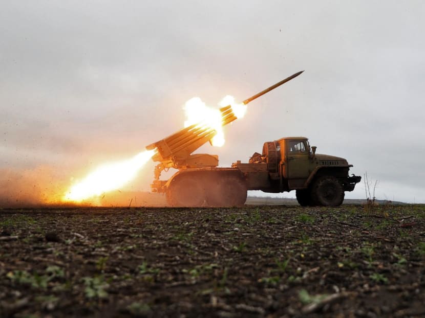 A BM-21 'Grad' multiple rocket launcher fires towards Russian positions on the front line near Bakhmut, Donetsk region, on Nov 27, 2022. A BM-21 'Grad' multiple rocket launcher fires towards Russian positions on the front line near Bakhmut, Donetsk region, on Nov 27, 2022.