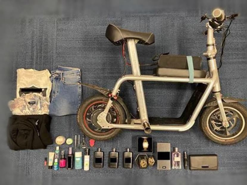 The police said they have seized an assortment of apparels, beauty care products, an e-scooter, a purse and watches.