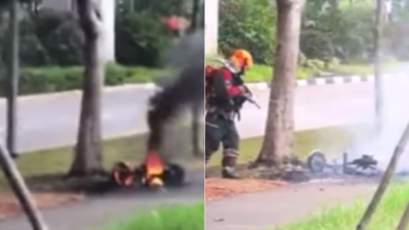 Food delivery rider's e-scooter catches fire in Sengkang Food delivery rider's e-scooter catches fire in Sengkang