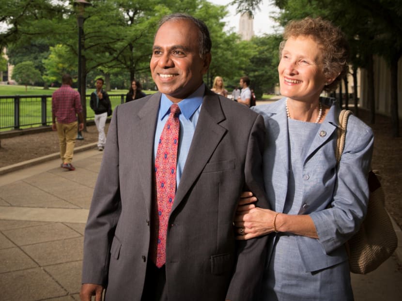 A file photograph of Professor Subra Suresh with his wife, Mary Delmar Suresh.