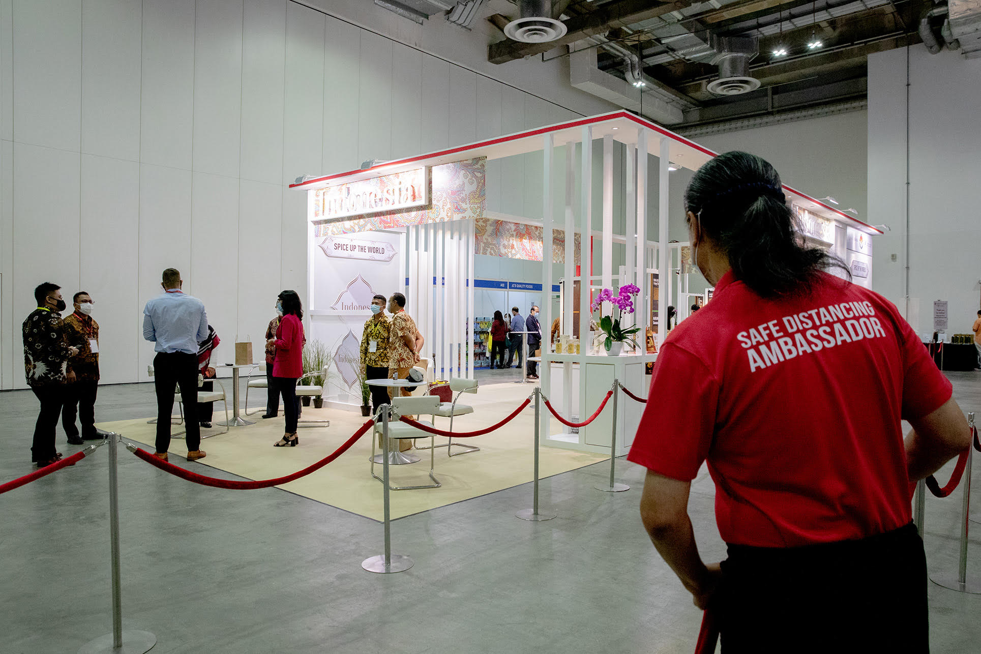 A safe distancing ambassador deployed at an event held at the Sands Expo and Convention Centre in November 2021.