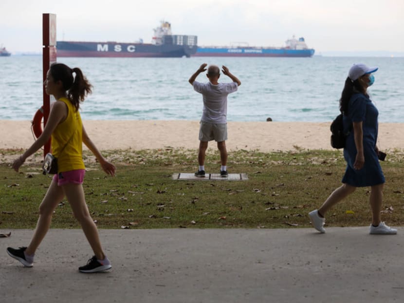 People exercising at East Coast Park on April 1, 2020.