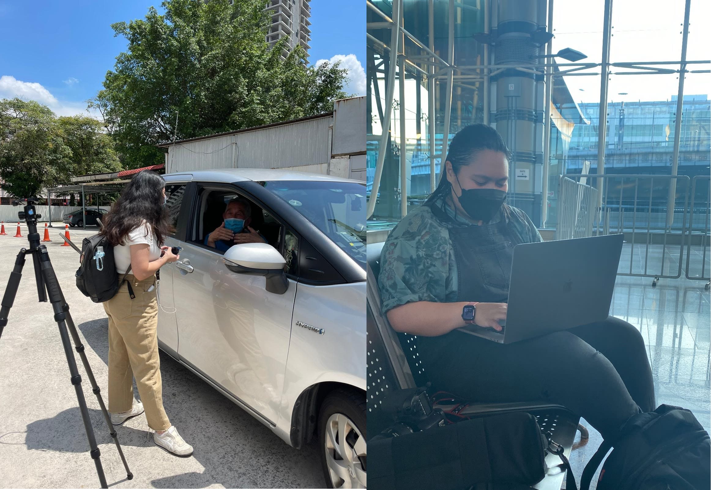 TODAY journalist Loraine Lee (left) interviewing a driver at a petrol kiosk near JB Sentral and TODAY photographer Ili Nadhirah Mansor working at a waiting area in JB Sentral. TODAY journalist Loraine Lee (left) interviewing a driver at a petrol kiosk near JB Sentral and TODAY photographer Ili Nadhirah Mansor working at a waiting area in JB Sentral.