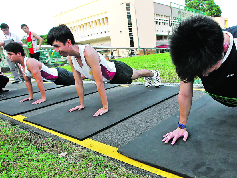 The push-up station for the Individual Physical Proficiency Test (IPPT). TODAY file photo