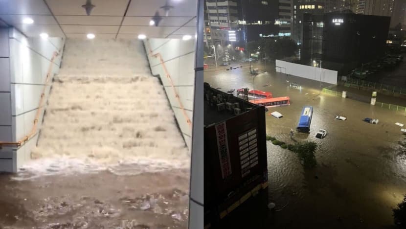 Heavy rain in Seoul floods train stations, submerges vehicles