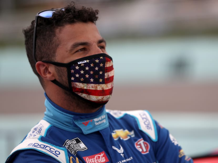In this file photo Bubba Wallace, driver of the #43 World Wide Technology Chevrolet, stands on the grid prior to the Nascar Cup Series Dixie Vodka 400 at Homestead-Miami Speedway on June 14, 2020 in Homestead, Florida.