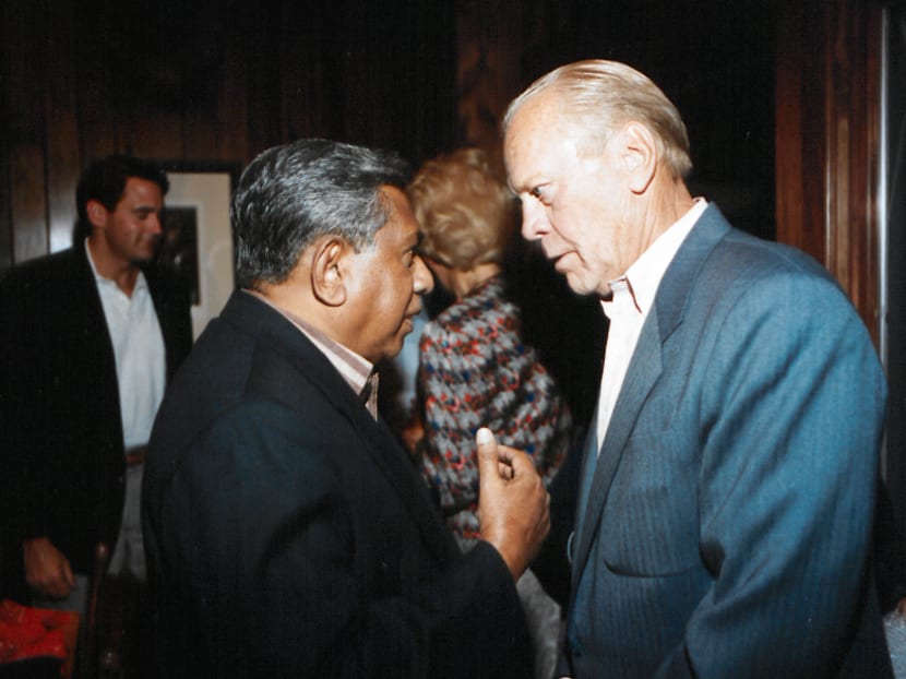 Mr S R Nathan (left) with former President Gerald Ford in Aspen, Colorado. Photo: Mr Nathan's personal collection