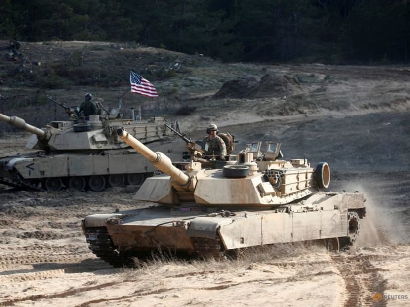 FILE PHOTO: U.S. Army M1A1 Abrams tanks attend NATO enhanced Forward Presence battle group military exercise Crystal Arrow 2021 in Adazi, Latvia March 26, 2021 REUTERS/Ints Kalnins