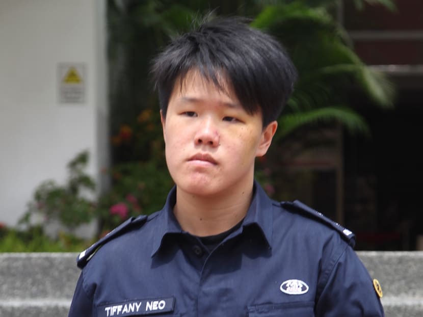 SCDF Lieutenant (LTA) Tiffany Neo outside the COI hearing into the Little India riot on Feb 28, 2014: Photo: Don Wong
