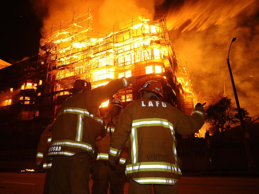 Gallery: Fire destroys LA construction site, snarls traffic