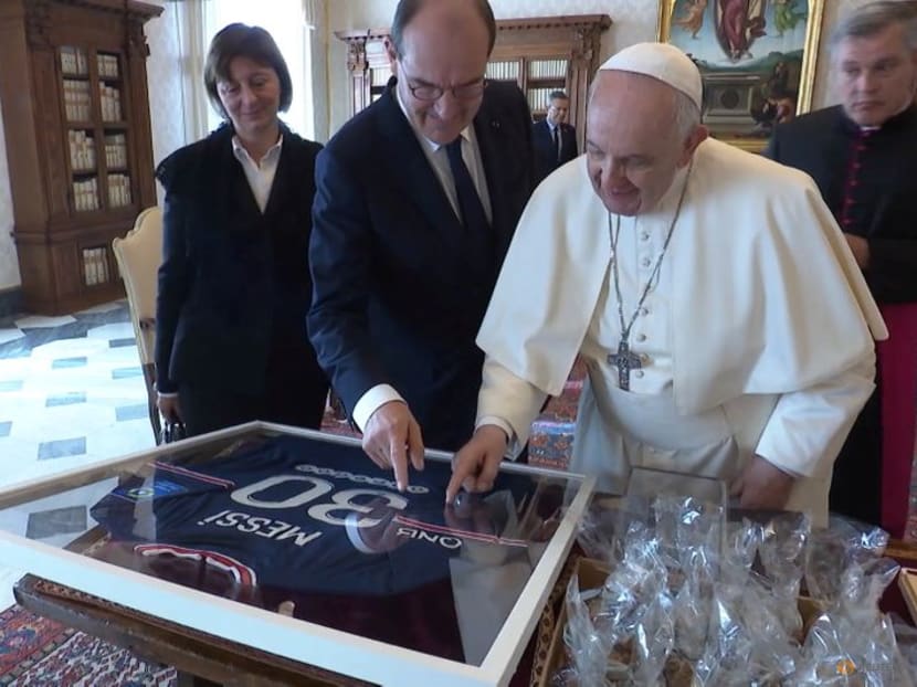 Football: French PM Castex gives pope signed Lionel Messi jersey Football: French PM Castex gives pope signed Lionel Messi jersey