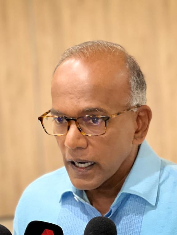 Mr K Shanmugam speaking to journalists at the Tzu Chi Humanistic Youth Centre on July 30, 2022.