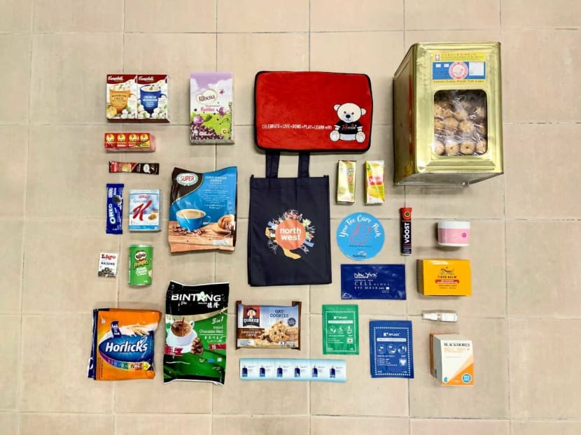 The contents of packages distributed by North West Community Development Council to Tan Tock Seng Hospital's staff members on May 12, 2021. The contents of packages distributed by North West Community Development Council to Tan Tock Seng Hospital's staff members on May 12, 2021.