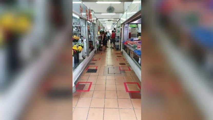 Queue markings at markets part of new COVID-19 safe distancing measures: NEA Queue markings at markets part of new COVID-19 safe distancing measures: NEA