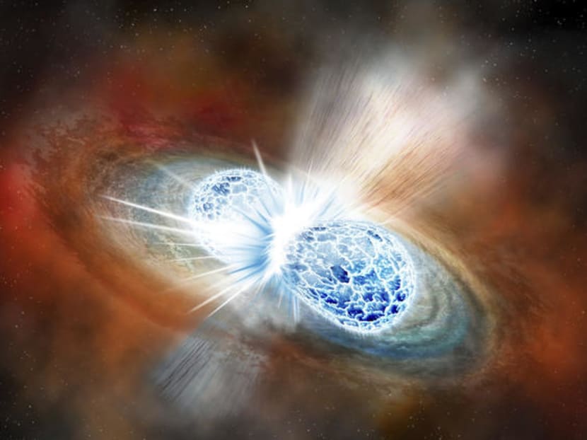 This illustration provided by the Carnegie Institution for Science depicts the collision of two neutron stars detected on Aug 17, 2017. Photo: AP