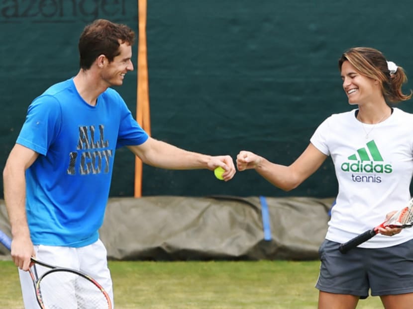 British tennis player Andy Murray and former coach Amelie Mauresmo during practice. Murray is optimistic that in future, the playing field will be level for both sexes. Photo: Reuters