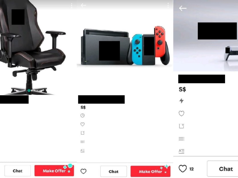 A screengrab of the Carousell listings used in the e-commerce scams provided by the Singapore Police Force. A screengrab of the Carousell listings used in the e-commerce scams provided by the Singapore Police Force.