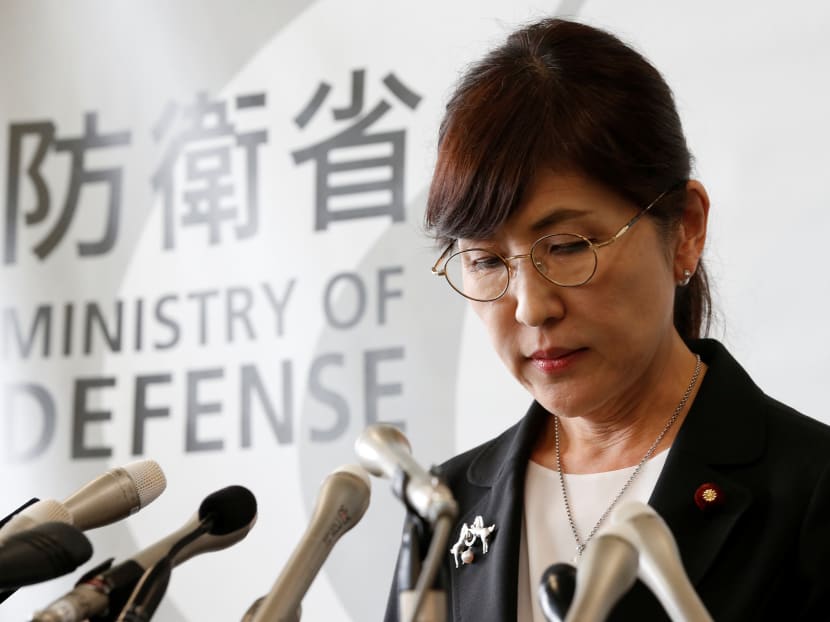 Japan's Defence Minister Tomomi Inada announcing her resignation during a news conference at the Defence Ministry in Tokyo on July 28, 2017. Ms Inada's nearly year-long stint as defence minister has been characterised by repeated controversy. Photo: Reuters