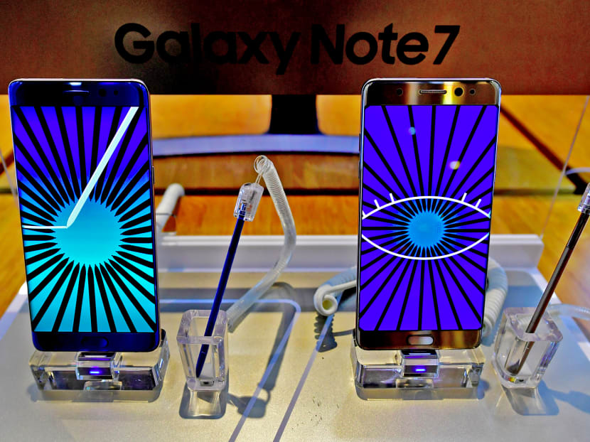 Samsung Galaxy Note7 smartphones are displayed at a Samsung showroom in Seoul on Sept 2, 2016. AFP file photo