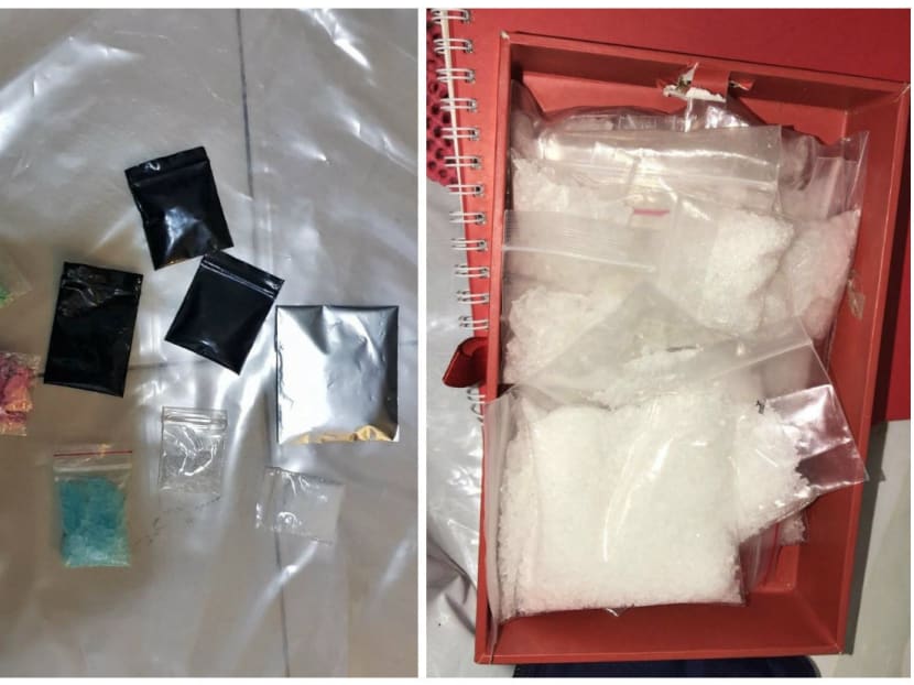 Some of the drugs seized in various operations on March 6 2018 relating to the arrest of a suspected drug syndicate leader. Photo: Central Narcotics Bureau