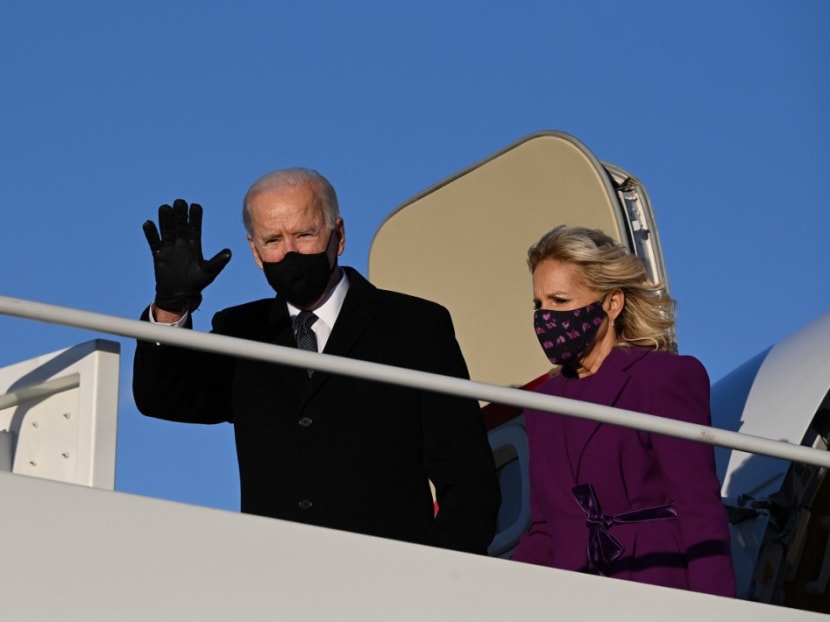 US president-elect Joe Biden and incoming First Lady Jill Biden arrive at Joint Base Andrews in Maryland on Jan 19, 2021, one day ahead of his inauguration as 46th president of the US.