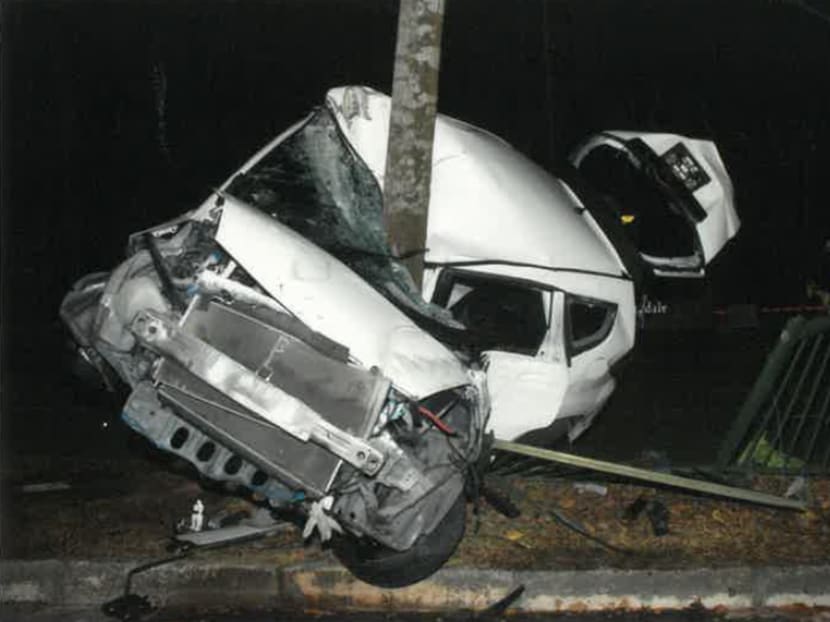 The court heard that Mohamad Suhairi Samri lost control of the speeding vehicle he was driving and struck a tree on the centre road divider on Upper Bukit Timah Road. The court heard that Mohamad Suhairi Samri lost control of the speeding vehicle he was driving and struck a tree on the centre road divider on Upper Bukit Timah Road.
