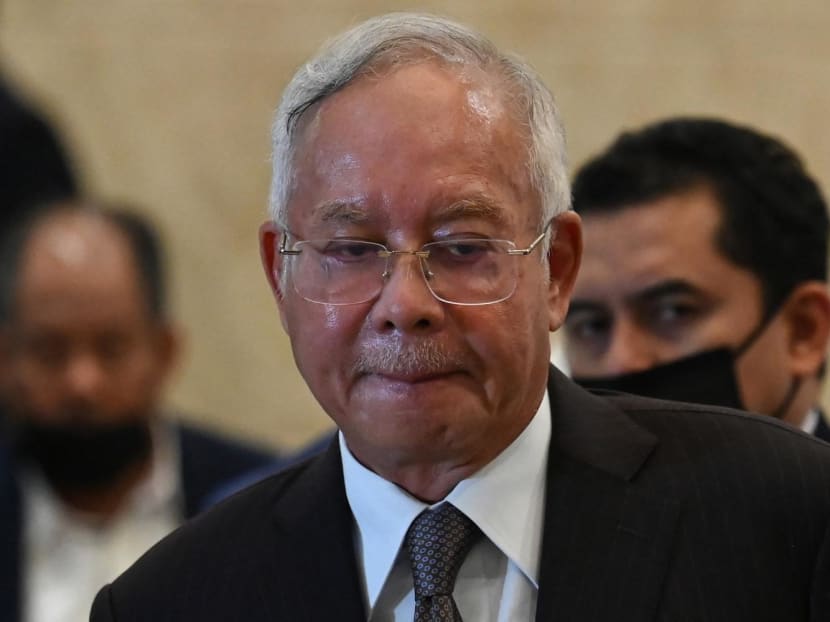 Malaysia's former prime minister Najib Razak reacts during a press conference at the federal court in Putrajaya on Aug 18, 2022.