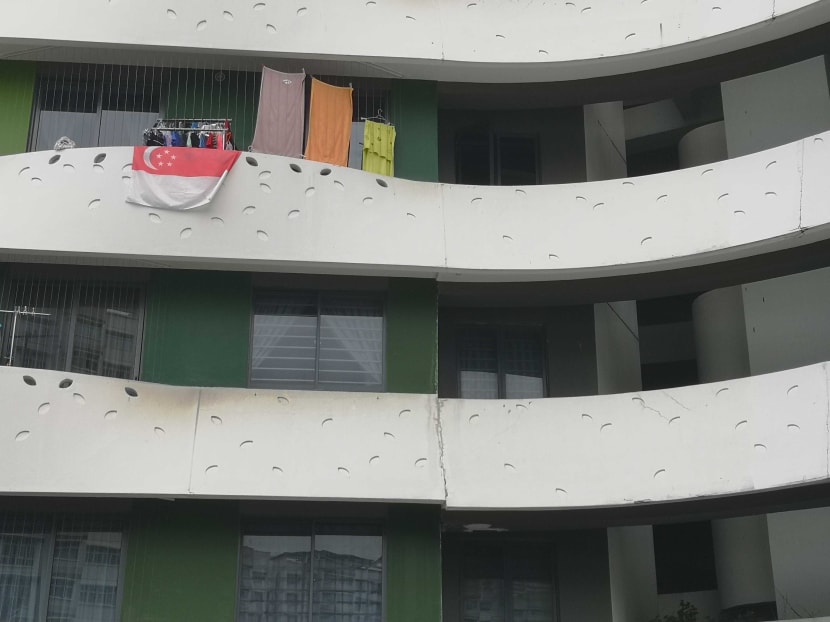A view of a cracked wall on the third floor of Block 310A Waterway Terraces II in Punggol.
