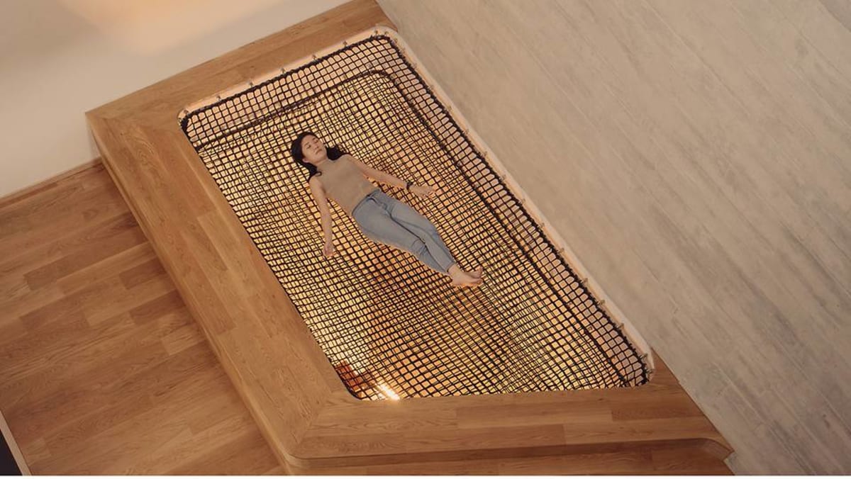 Trampoline floor top in house