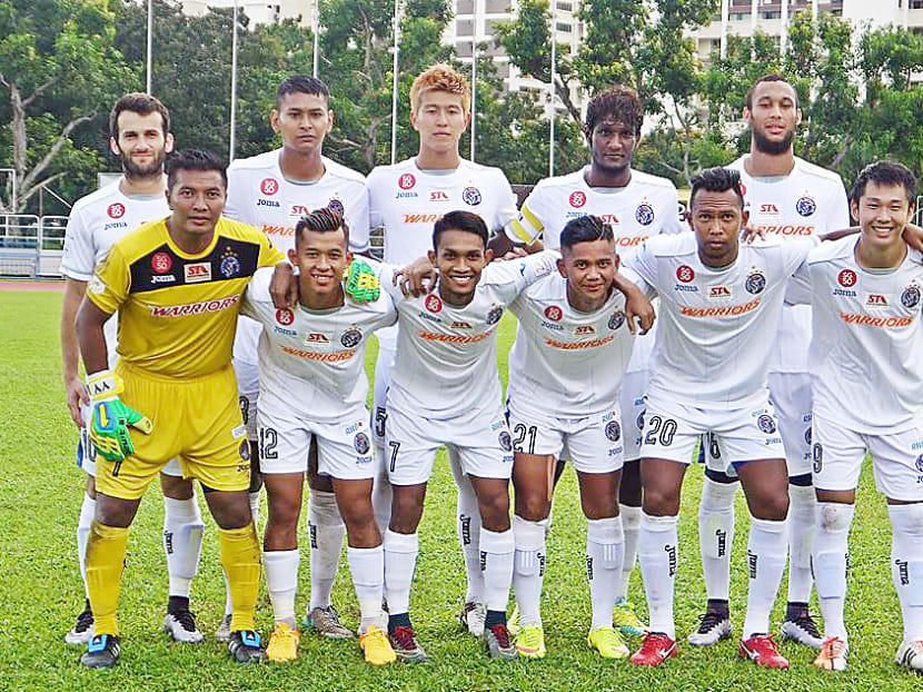 Warriors FC before their 3-2 pre-season friendly win against Hougang United on Jan 29, 2016. Photo: Christina Seah Rodrigues