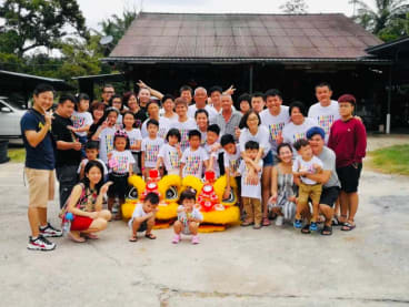 Mr Derick Tee and his extended family celebrating Chinese New Year in Muar, Johor.