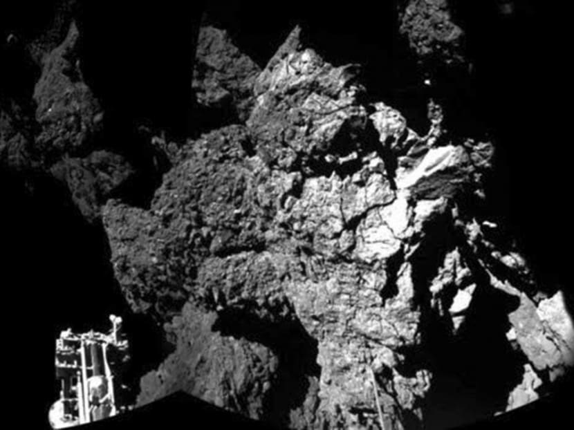 The Philae lander is seen after it landed safely on a comet, known as 67P/Churyumov-Gerasimenko, in this CIVA handout image released Nov 13, 2014. Photo: Reuters