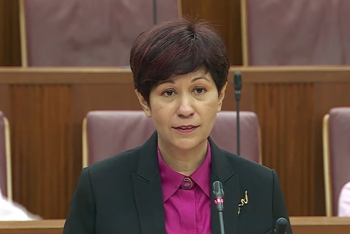 Leader of the House Indranee Rajah speaking in Parliament on March 11, 2022.